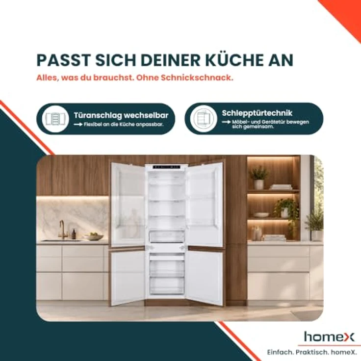 homeX CFBN2531E Einbaukühlschrank mit Gefrierfach, No Frost, 178 cm hoch, 253 l, 37 dB, weiße Front – Bild 10