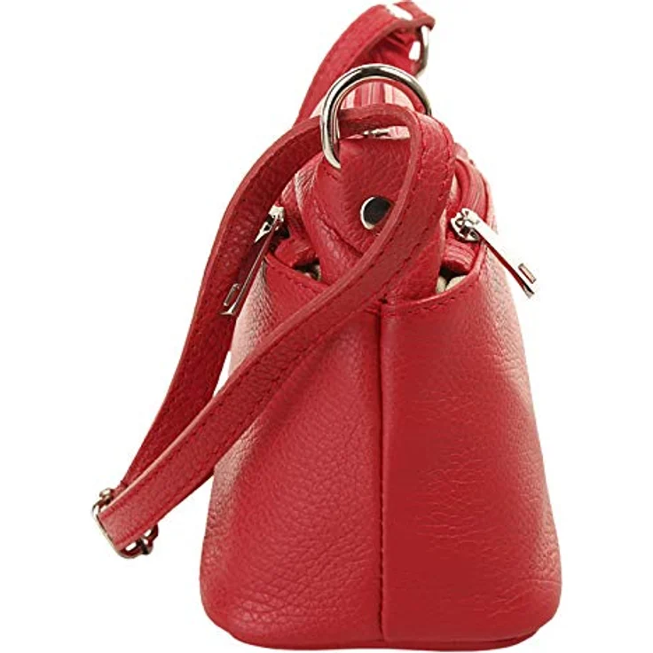 Cluty Umhängetasche, echt Leder, Made in Italy, Schwarz, 15 cm x 27 cm x 6 cm, 4 Reißverschlussfächer, verstellbarer Schultergurt – Bild 5