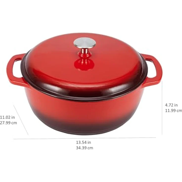 AmazonBasics Bräter Schmortopf aus emailliertem Gusseisen, 5,67 l, Rot – Bild 7