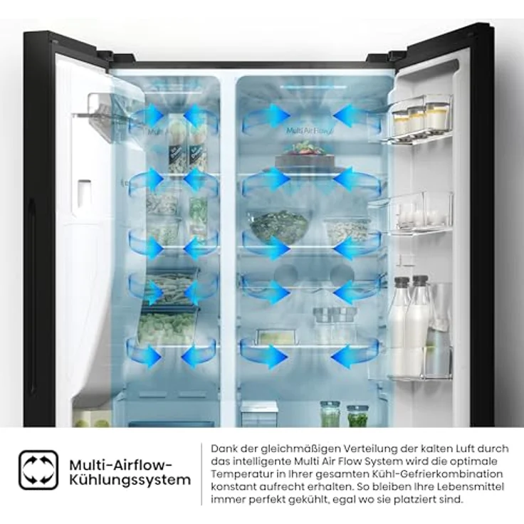 Hisense RS5P535NTFE Side-By-Side Kühl-Gefrier-Kombination, 376 Liter Kühlteil, 190 Liter Gefrierteil, Wasser-/Eisspender, Total NoFrost, Multi AirFlow, FastFreeze, schwarz – Bild 6