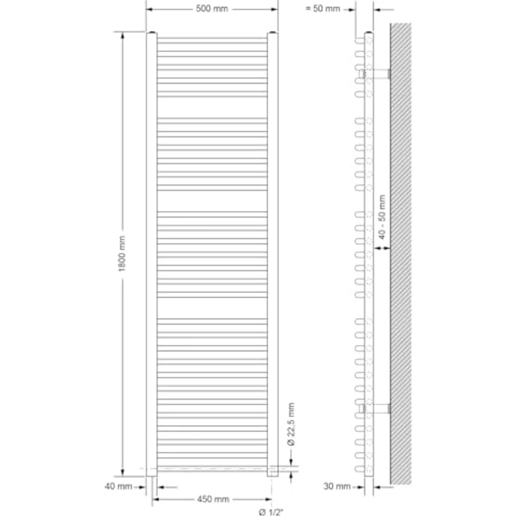 LuxeBath Sahara Elektrischer Badheizkörper 50x180cm, gebogen, anthrazit, 1200W mit Thermostat und Timer-Modus – Bild 2