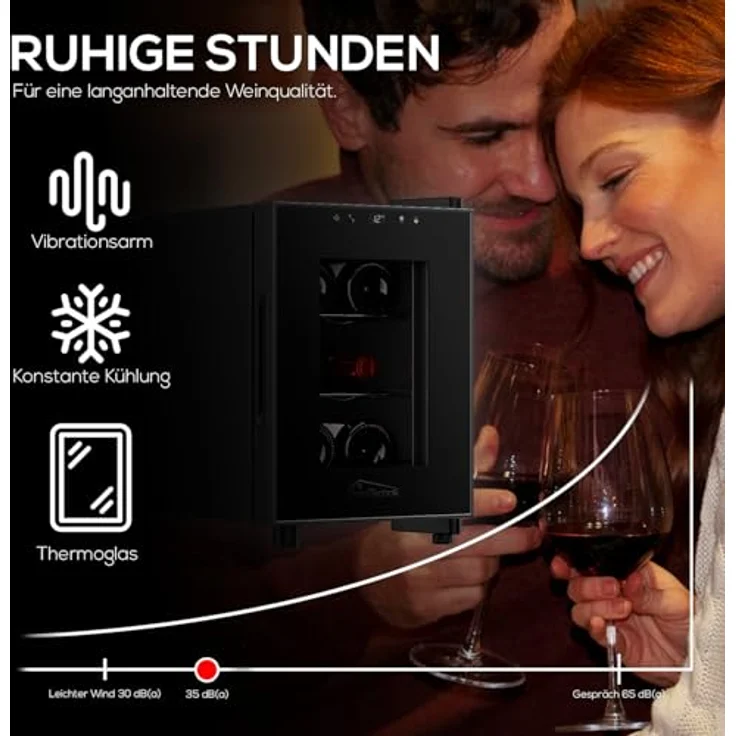Tronitechnik® Weinkühlschrank Montpellier, Mini-Kühlschrank 17 Liter, 6 Flaschen, LED Licht, freistehend, Edelstahl – Bild 3