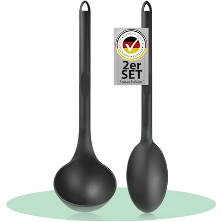 Hausfelder KÜCHENHELFER Set, 2-teilig, Schöpfkelle und Schöpflöffel aus hitzebeständigem Kunststoff, schwarz, BPA-frei – Bild 1