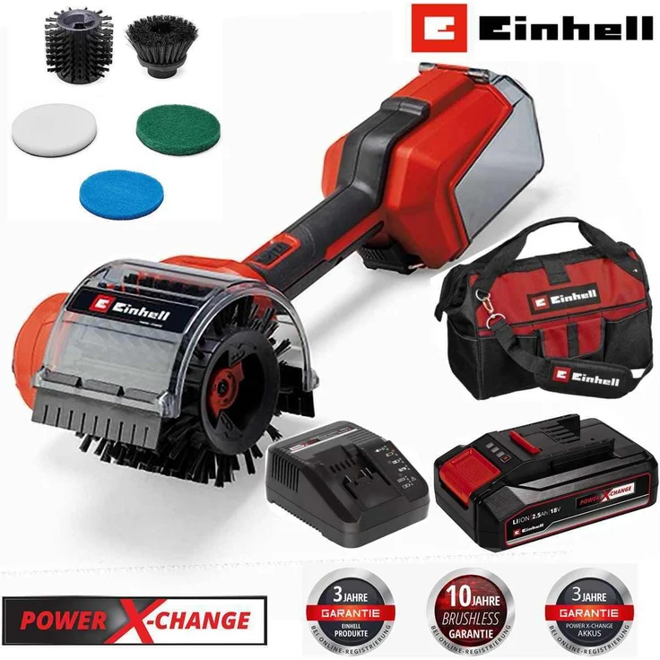 Einhell Akku-Oberflächenbürste PICOBELLA 18/90 - 18V Akku 2.5 Ah + Tasche, kabellose Reinigungsbürste für Innen- und Außenbereich