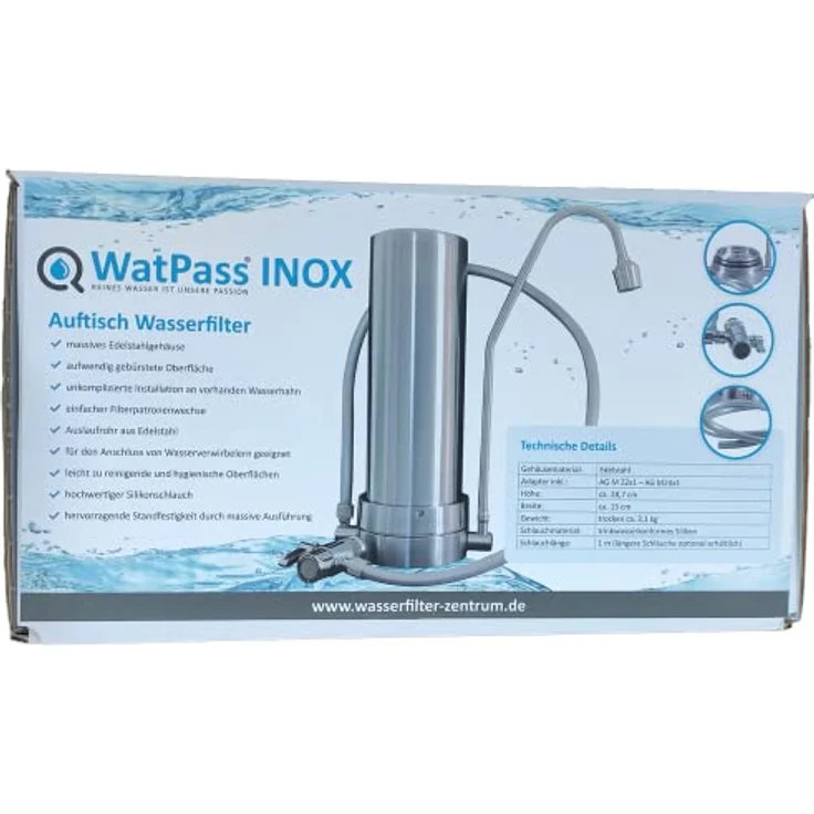 WatPass® INOX Wasserfilter | massives Edelstahlgehäuse | hochwertiger Silikonschlauch | geeignet für Verwirbler – Bild 3