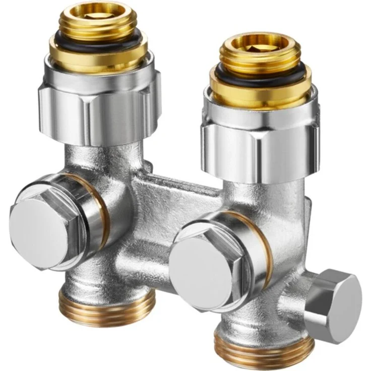 Oventrop Absperrverschraubung ZBU Multiflex F 1/2" AG x 3/4" AG, Messing vernickelt, voreinstellbar, max. Betriebsdruck 10 bar, temperaturbeständig von 2-120 °C – Bild 1