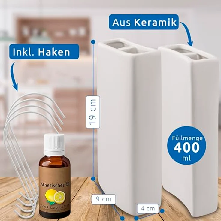 BonAura Luftbefeuchter 4x Verdunster für Heizung Keramik Heizkörper, inkl Haken und Duftöl – Bild 2