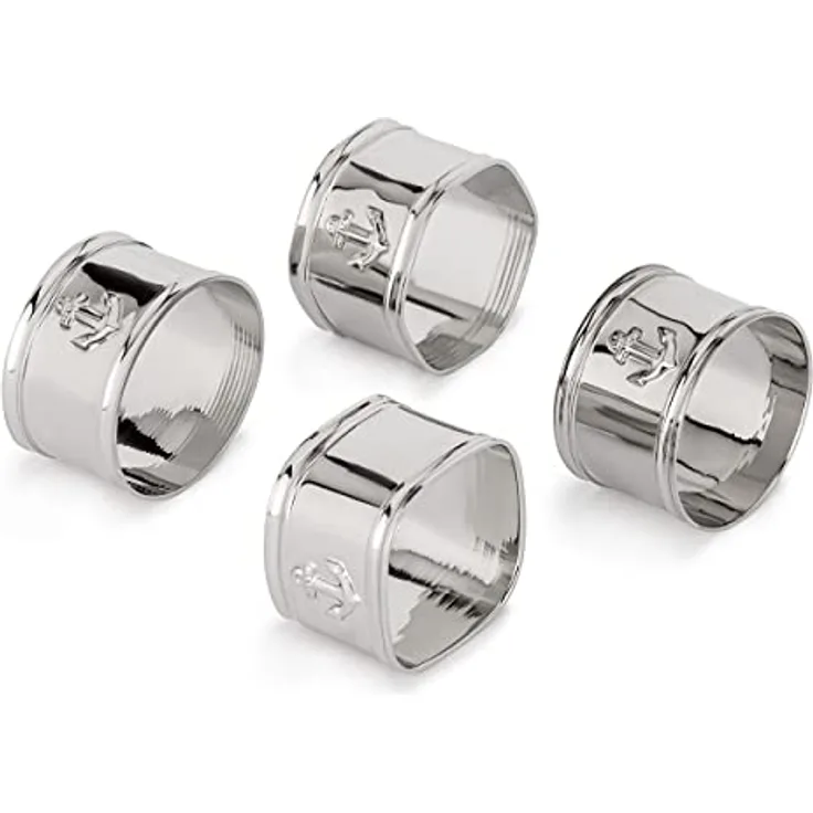 NKlaus Maritim Servietten Ringe Set aus Messing vernickelt 4 Verschiedene Formen Deko 11796