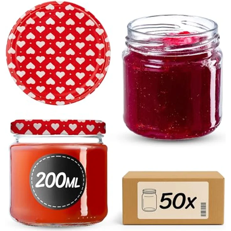 KADAX 50er Set Einmachgläser 200ml TO66, Luftdicht & Spülmaschinenfest, Marmeladengläser mit Schraubdeckel, ideal für Honig, Pesto und Desserts – Bild 1