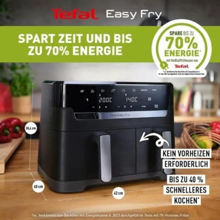 Tefal EY901N Heißluft-Fritteuse, 8,3 L Doppelkammer, 2700 W, Schwarz – Bild 3