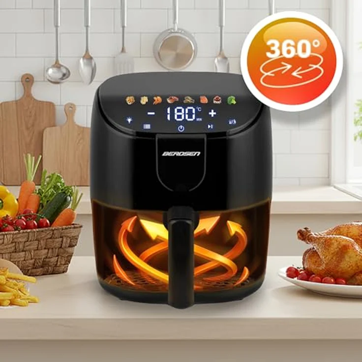 Berdsen BD-658, Luftfritteuse fettfrei mit 4 Litern Volumen und 1500 Watt Leistung, schwarz – Bild 2