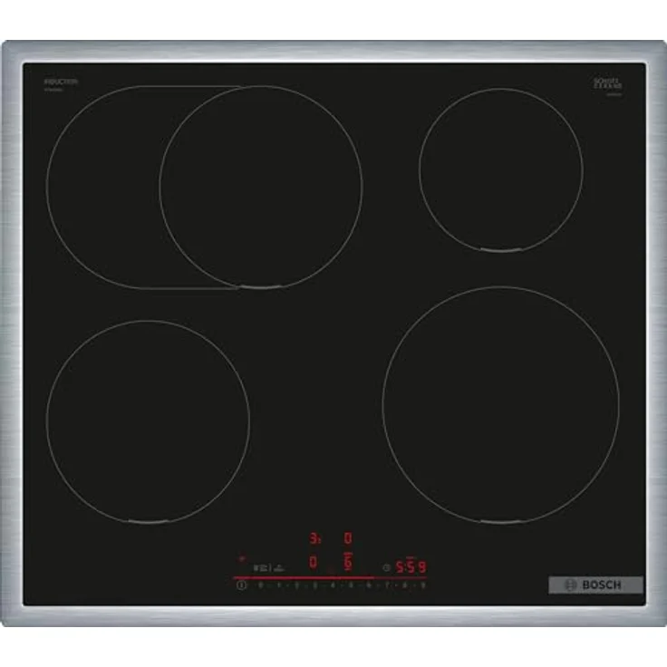 Bosch PIF645HB1E Serie 6 Smartes Induktionskochfeld (autark), 60 cm breit, Bräterzone, Umlaufender Rahmen, Kochfeldbasierte Haubensteuerung, schnelleres Kochen, Schwarz  – Bild 1