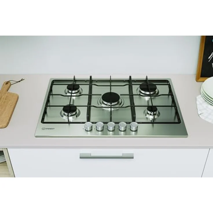 Indesit THP 52 IX/I1 Kochfeld mit 5 Gasbrennern, 73 cm, Edelstahl, Drehregler, Wandmontage – Bild 4