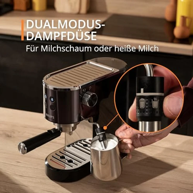 Krups XP 444G Virtuoso+ Espresso-Siebträgermaschine, 1450W, schwarz/edelstahl – Bild 4