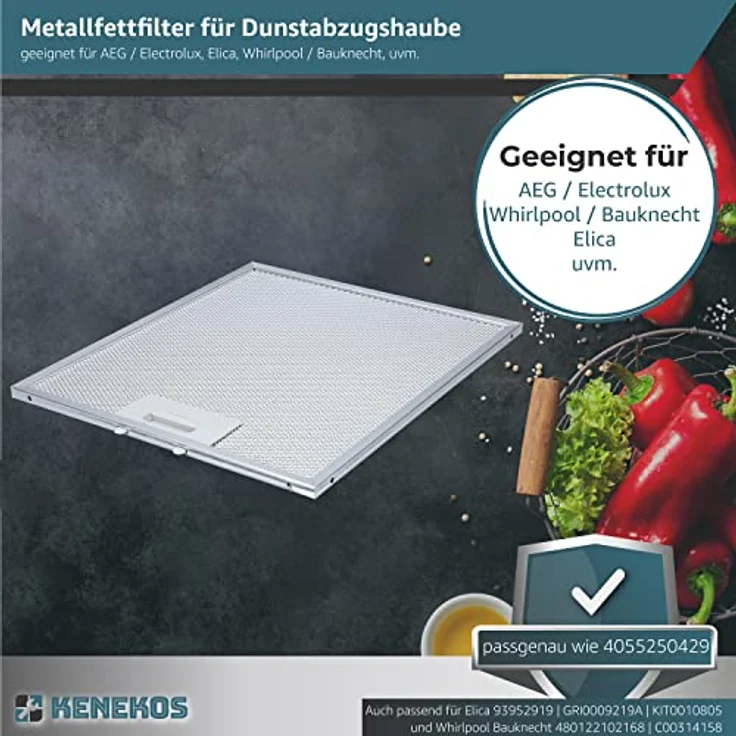 Kenekos Metallfettfilter, 305 x 267 mm, spülmaschinenfest, geeignet für AEG, Elica und Whirlpool Dunstabzugshauben – Bild 5