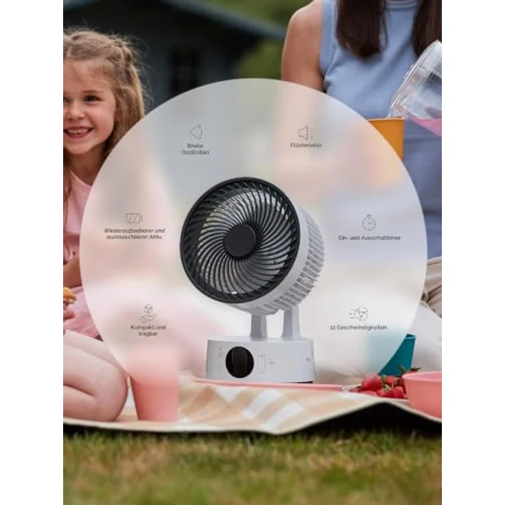 MEACO Meaco Fan Sefte® Tragbarer Akku-Luftzirkulator, 15,2 cm, 12 Geschwindigkeiten, 22 dB ultra-leise, kabellos, oszillierend, mit Fernbedienung, 26 Stunden Laufzeit, Ersatzakku – Bild 3
