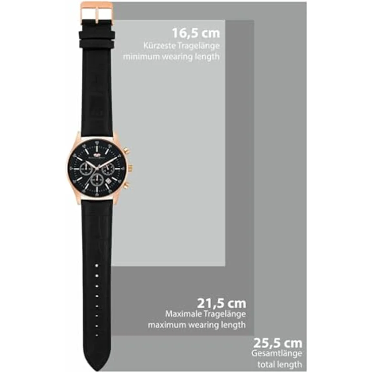 Rhodenwald & Söhne Chronograph Goodwill schwarz, Edelstahl Armbanduhr für Herren mit Quarzwerk und Lederarmband – Bild 3