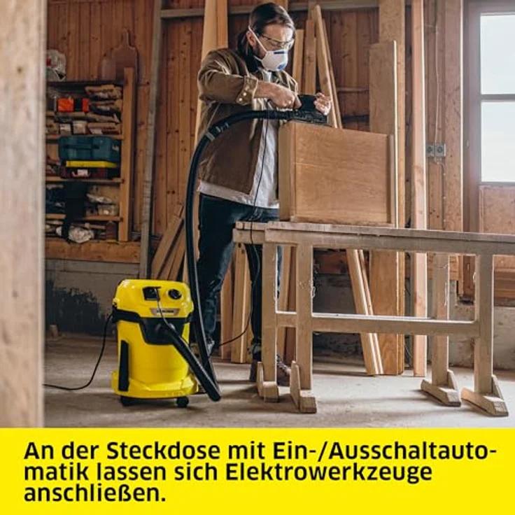 Kärcher WD 3 P V-19/4/20, Nass-/Trockensauger mit 19 l Kunststoffbehälter, 1.000 W, integrierte Steckdose für Elektrowerkzeuge, inkl. Patronenfilter und Vliesfilterbeutel – Bild 5