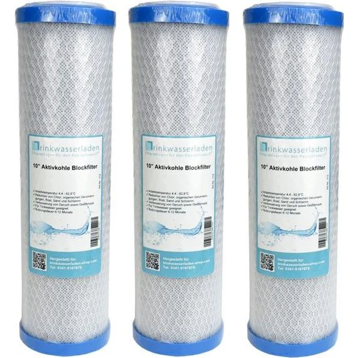 Trinkwasserladen 3x Aktivkohleblock 10" Ersatzfilter für Umkehrosmose, hohe Adsorptionskapazität, reduziert Chlor, Blei und Kupfer