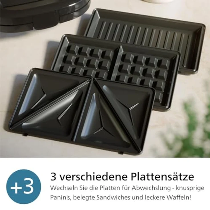 Philips Sandwichmaker 5000 Series HD2350/80, 3 austauschbare Plattensätze, 750 W, gleichmäßiges Aufheizen, kompakte Aufbewahrung, Schwarz / Silber - Preisvergleich – Bild 3