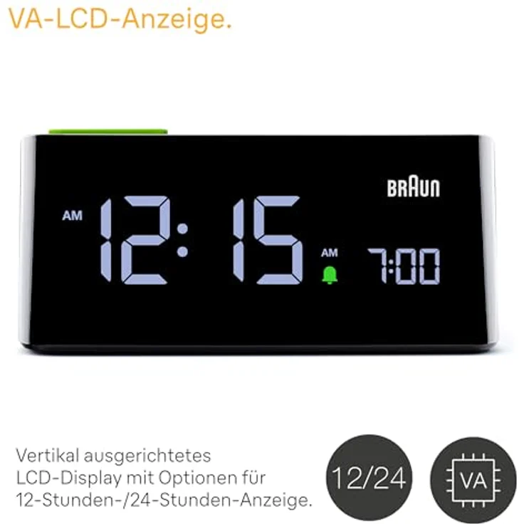 Braun Digitaler Wecker BC16BEU, LCD-Display mit automatisch anpassbarer Helligkeit, Schlummertaste, Signaltonalarm, in Schwarz – Bild 4