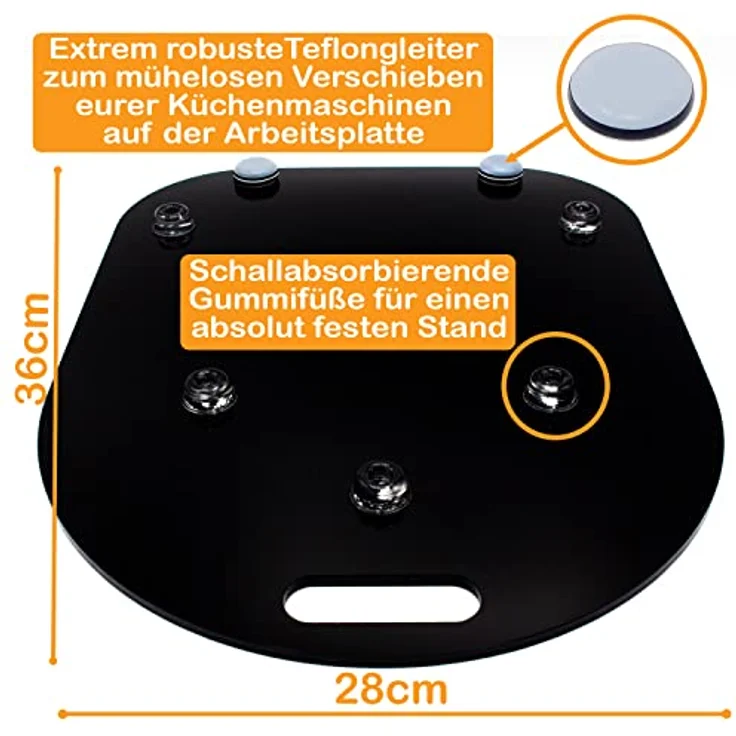 Acryl Gleitbrett | schwarz glänzend | 36x28cm für Thermomix TM5 TM6 TM31 und viele Küchengeräte | Griff und hochwertige Teflongleiter für müheloses Verschieben sowie Gummifüße für festen Stand – Bild 3