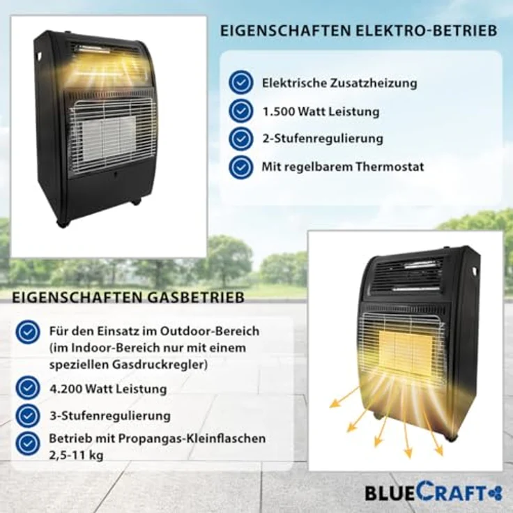 Bluecraft Infrarot Gas-Heiz-Ofen 4,2 kW mit elektrischer Heizung Camping Gasregler 🔥 – Bild 4