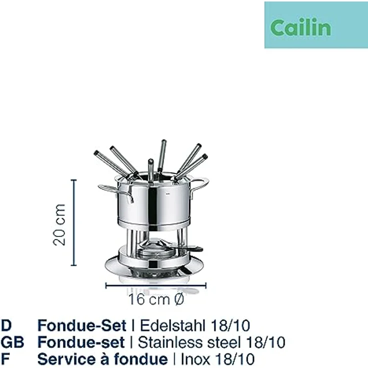 Kela 10968 Fondue-Set, Fleischfondue, 10-teilig, Für 6 Personen, Edelstahl, 1,7 l, Cailin – Bild 4