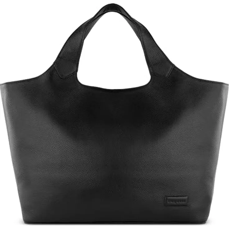 bugatti Elsa Shopper Tasche L, Leder mit Laptopfach, 50 cm, schwarz