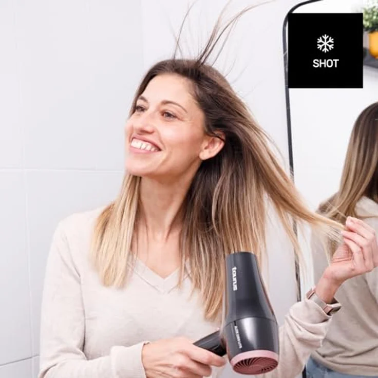 Taurus Alize 2200 Lite Haartrockner, 2200 W, 2 Geschwindigkeits- und Temperatureinstellungen, Kaltluftstoß, kompakt, ultraleicht, tragbar, inkl. Konzentrator, Schwarz – Bild 4