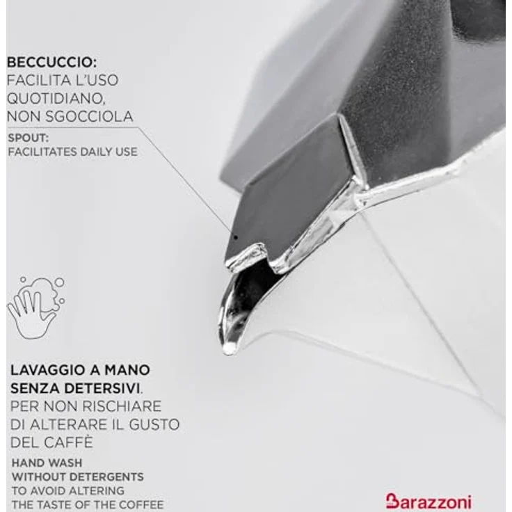 Barazzoni die Espressokocher 3 Tassen, Aluminium, Grau, 8.7 x 15.1 x 15.7 cm – Bild 5