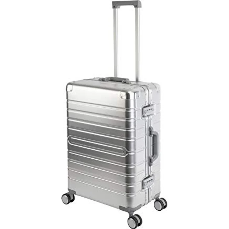 Travelhouse Oslo Alu Reisekoffer Silber M-65cm Hartschalenkoffer Reisetrolley Suitecase Trolley 2X TSA Zahlenschloss 4 Doppelräder 360° Rollen Markenqualität Vol. 70L – Bild 1
