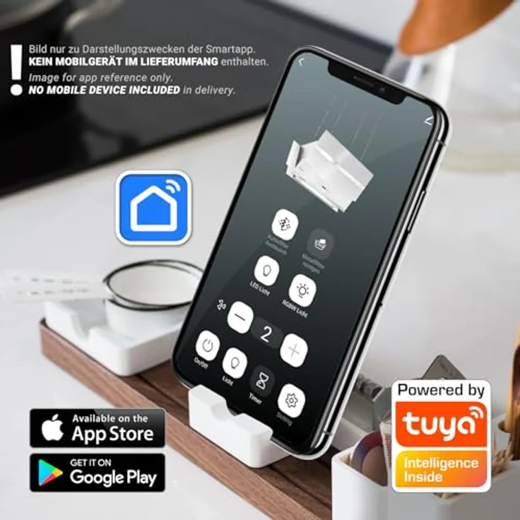 KKT KOLBE HERMES-INSEL-908WM Dunstabzugshaube 90 cm, kopffrei, Edelstahl & weißes Glas, WLAN, Nachlaufautomatik, RGBW-LED-Beleuchtung, SensorTouch Bedienung, Energieeffizienzklasse A+ – Bild 3