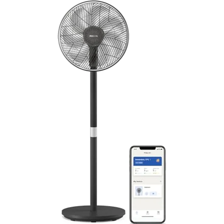 Philips Smart Standventilator Serie 3000, Starke & extrem leise SilentWings-Technologie, 2-in-1-Tisch- & Standventilator, App-Steuerung, Schwarz (CX3550/01) – Bild 1
