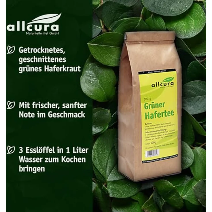 allcura Grüner Hafertee, 100 g mit getrocknetem, grünen Haferkraut – Bild 2