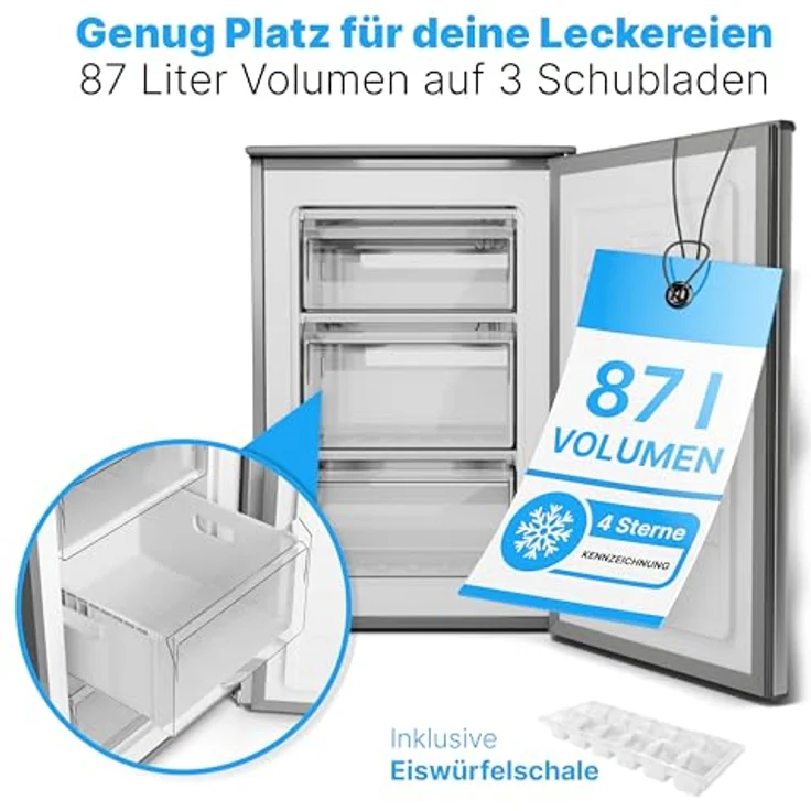 Bomann® Gefrierschrank 87L | Gefrierschrank klein mit Temperaturbereich ≤ -18°C | 3 Schubladen | Tiefkühlschrank mit wechselbarem Türanschlag | Freezer Tiefkühlschrank klein GS 7253 inox – Bild 2