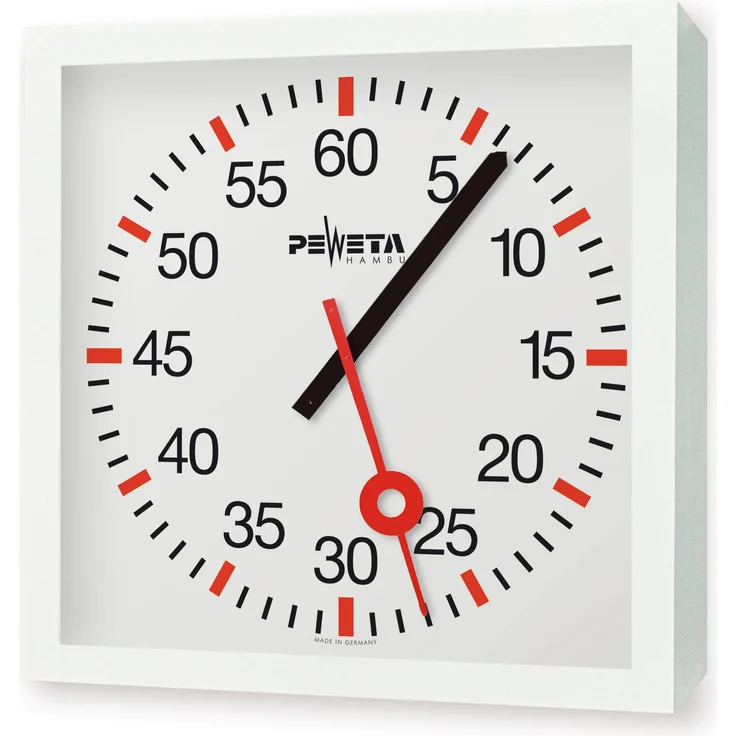 Peweta Wanduhr 71.431.611, Trainingsuhr für Innen mit robustem weissen Metallgehäuse, 600x600mm, IP54 Schutzart