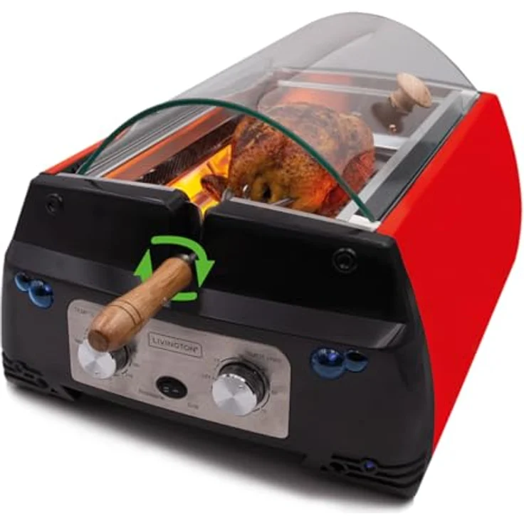 LIVINGTON Rotisserie Chef - Drehgrill, Tischgrill, Elektrogrill - Maximales Fassungsvermögen, Abschaltfunktion, Duo-Infrarot Heizelemente - Rot – Bild 1