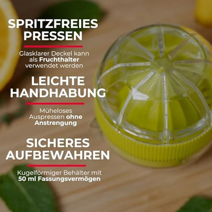 Westmark Kleine Zitruspresse mit Behälter und Deckel, Durchmesser: 7,2 cm, Fassungsvermögen: 100 ml, Kunststoff, Fresh and Fruity, Transparent-Grün, 30932280 – Bild 8