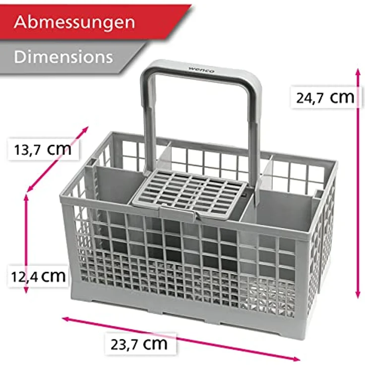 Spülmaschinenkorb Besteckkorb für Spülmaschine, wenco Premium Spülkorb, Abnehmbarer Griff, Klappbarer Gitterdeckel, Kunststoff, 24 x 14 x 24,5 cm, Grau – Bild 3