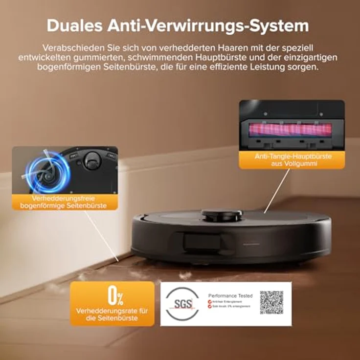 Roborock QV 35S Saugroboter Schwarz, 10.000Pa Saugkraft, Dual Anti-Tangle-System, App-Steuerung, multifunktionale Dockingstation – Bild 4