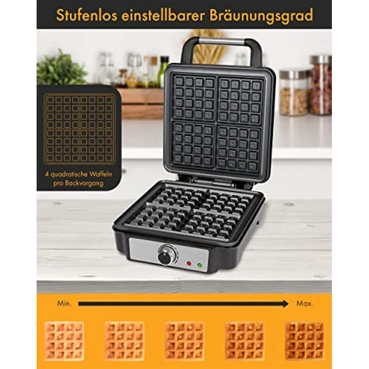 ProfiCook Waffeleisen für belgische Waffeln mit 4 Backflächen, Waffeleisen belgische Waffel 1200 Watt antihaftbeschichtet Edelstahl, stufenlos wählbarer Bräunungsgrad, PC-WA 1241, 501241 – Bild 3