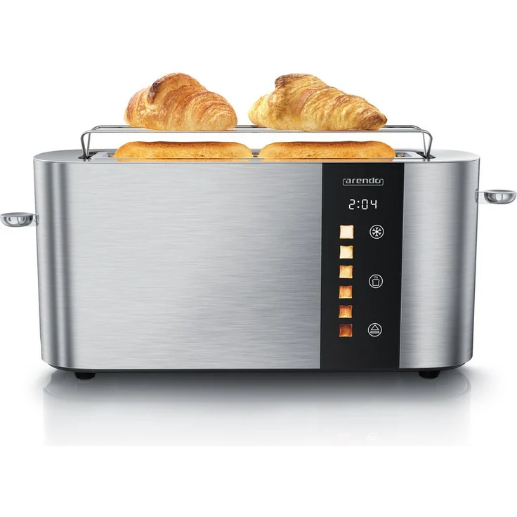 Arendo Toaster Edelstahl, Langschlitz, Touch Display, Restzeit & Bräunungsgradanzeige, für 2 Scheiben, 1000 W, Brötchenaufsatz, Wärmeisoliert, Toast-Symbole, weißes Display