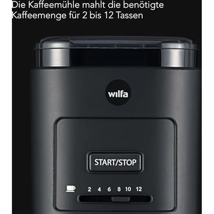 Wilfa DAILY Elektrische Kaffeemühle I Flachscheiben-Mahlwerk I 260g Bohnenbehälter I Mahlgrade fein bis grob I Einstellbare Pulvermenge für 2-12 Tassen I Überhitzungsschutz (schwarz) – Bild 3
