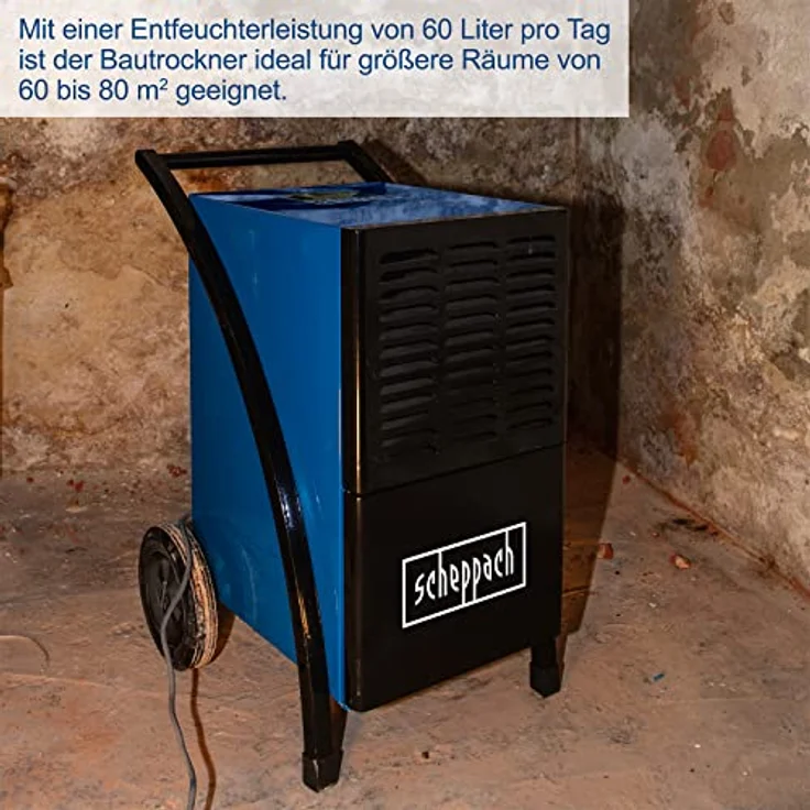 Scheppach Luftentfeuchter DH6100x Bautrockner elektrisch Baustellentrockner | 60L / Tag | Raumgrößen 60-80 m² | 1050W & LCD Display | Auto-Stopp bei vollem Behälter | Raumentfeuchter – Bild 5
