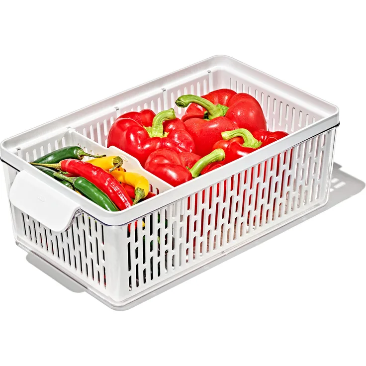 OXO Good Grips Korbeinsatz Obst-, Gemüse-, Kräuterbehälter für den Kühlschrank, Modular Stapelbar, Luftzirkulation, Wasserfülllinie