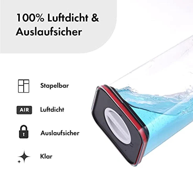 Neoflam® Vorratsdosen mit Einhanddrehverschluss, luftdicht, BPA-frei, schwarz/rot 4-teiliges Set – Bild 3