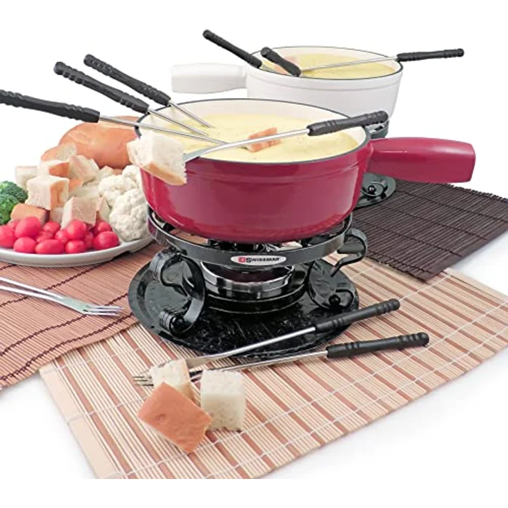 Swissmar KF-66517 Lugano Fondue Set 9-teiliges, Gusseisen/Edelstahl, Kirschrot, 2L, Fondue-Set für Fleisch, Käse und Schokolade, für 4 Personen, Geschenkset – Bild 5