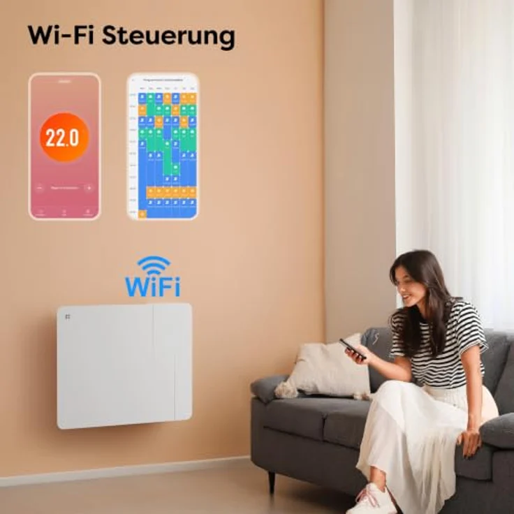 CIARRA CBHTD10A-W, Elektrischer Keramik Heizkörper 1000 W mit PID-Thermostat und WLAN-Steuerung für 10-15 m² – Bild 3