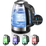 FOHERE Wasserkocher mit Temperaturregelung von 50 bis 100 °C, BPA-frei, 1.7 l, 2200 W, aus Borosilikatglas und Edelstahl